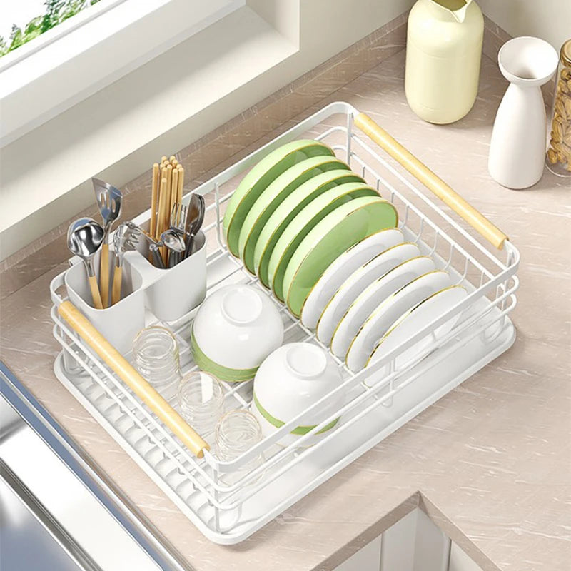 Countertop Kitchen Single-layer Plate Shelf Drain Bowl Rack Multi-functional Tableware Metal Storage Rack.
