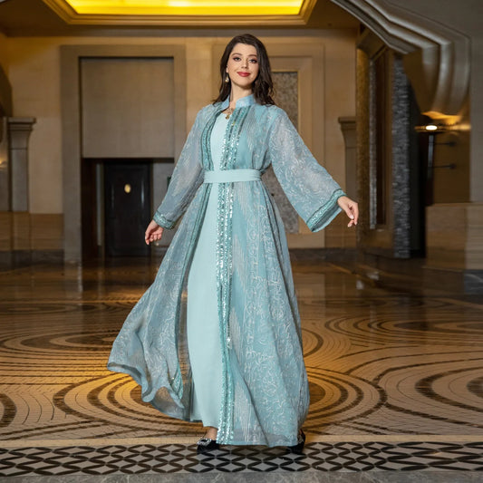 UNI Muslim Abaya Indische Anarkali Anzüge für Frau Dubai Tägliche Party Kleid Mode Langarm Gürtel Kleidung Muslimischen Robe