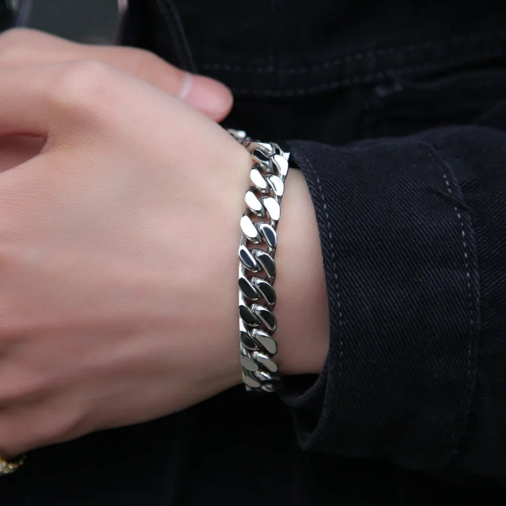 316 Stainless Steel Plated 18k Gold Fashion 8.10.12mm Encrypted Cuban Chain Miami Rap Hip Hop Men's Bracelet Accessory