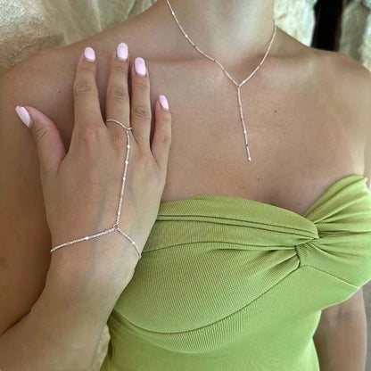 Fashion Gold Color Y-Shaped Tassel Pendant Necklace Bracelet For Women Simple Metal Long Flat Chain Necklace Jewelry Gift.