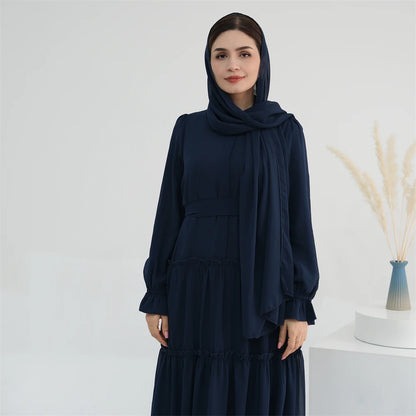 Ramadan Eid Chiffon Muslim Modest Khimar Abaya Set Dubai Turkey Islam Dress Abayas For Women Kebaya Kaftan Robe Femme Musulmane