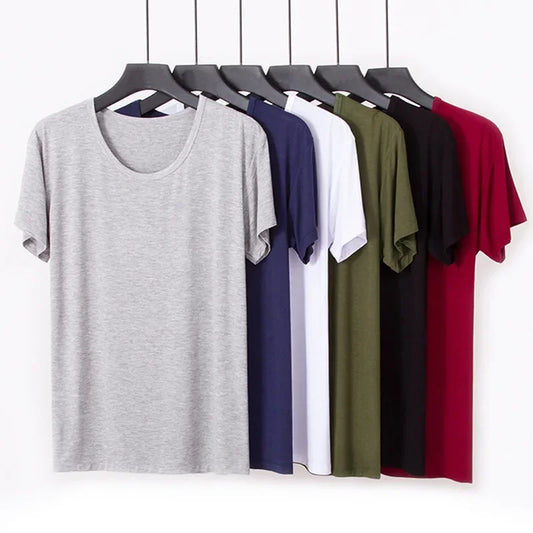 Mens Modal T-Shirt Short Sleeve Loose O-Neck Men T shirt Bottom Large Size Undershirt Man T shirt Solid Color For Male Tops Tees.