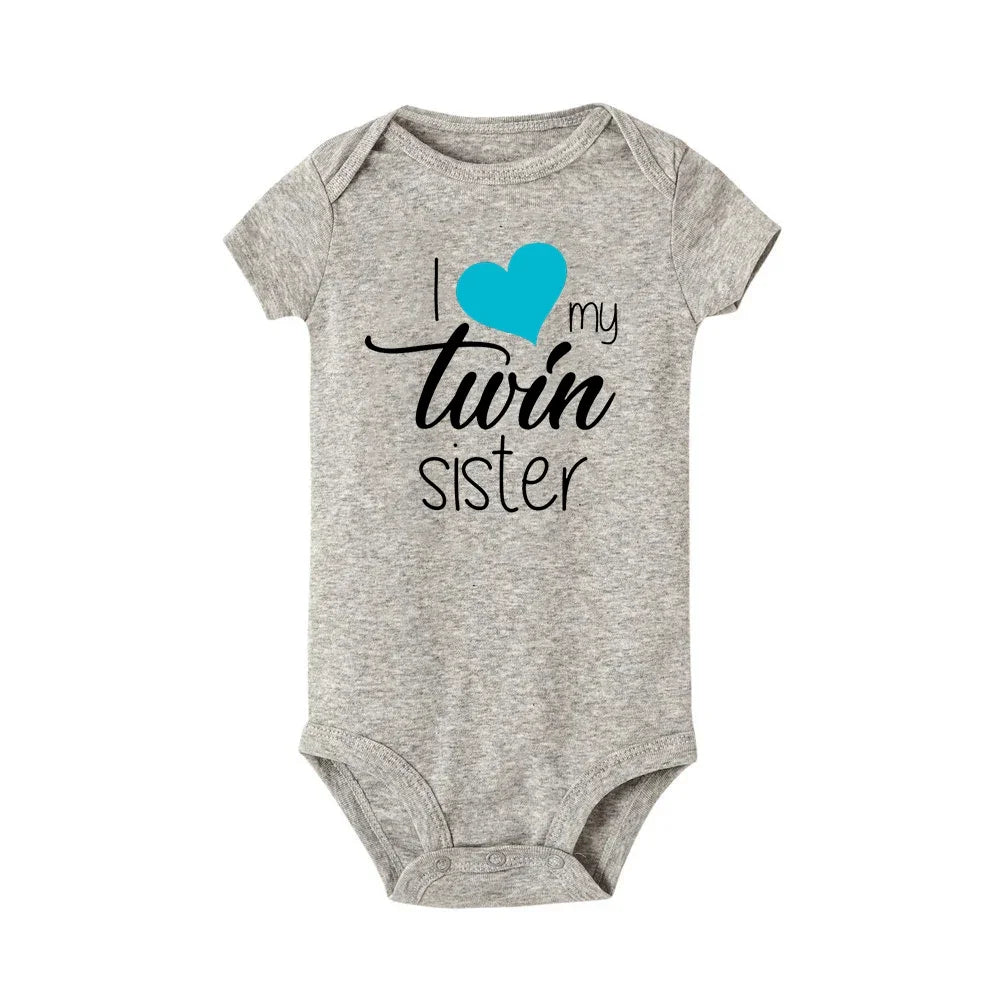 Zwillinge Säuglings-Body „I Love My Twin Sister Brother“ für Neugeborene, Jungen und Mädchen, kurzärmelig, Overall, Kleinkind-Kleidung, Baby-Geschenk-Strampler