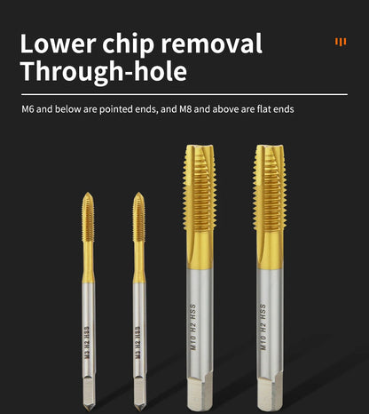 HSS Titanbeschichtung Gewindebohrer Bohrer M2 M2,5 M3 M3,5 M4 M5 M6 M8 M10 M12 Metrische gerade Nut Gewindebohrer Handwerkzeuge