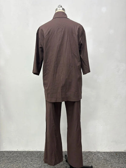Cotton Linen Set Women Spring Summer Loose Oversize Long Sleeve Shirt Long Pants 2 Piece Sets Casual Office Ladies Trousers Suit.
