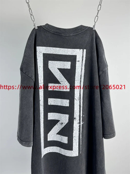 SAINT Vintage NIN Nine-inch Nail T-Shirts Best Quality Vintage Washed T Shirt Tee Tops.