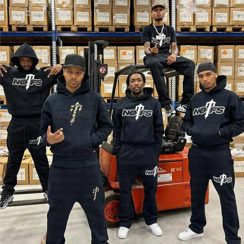 Streetwear Sportswear Set NOFS Printed Loose Hoodie Sweatshirt Men Women Casual Pants Autumn Winter Fashion Outfit.