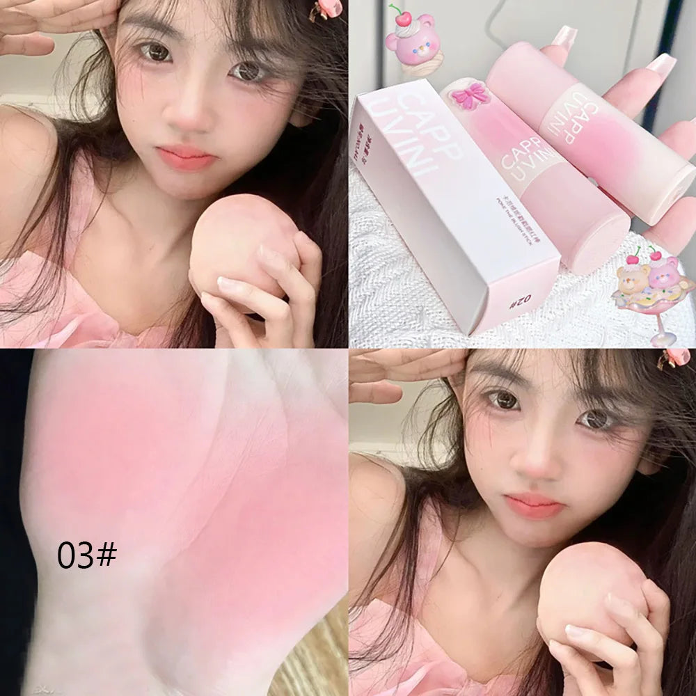 CAPPUVINI Blush Stick Soft Face Brightening Contouring Shadow Blusher Powder Peach Pinkish Cheek Tint Korean Makeup Cosmetics.