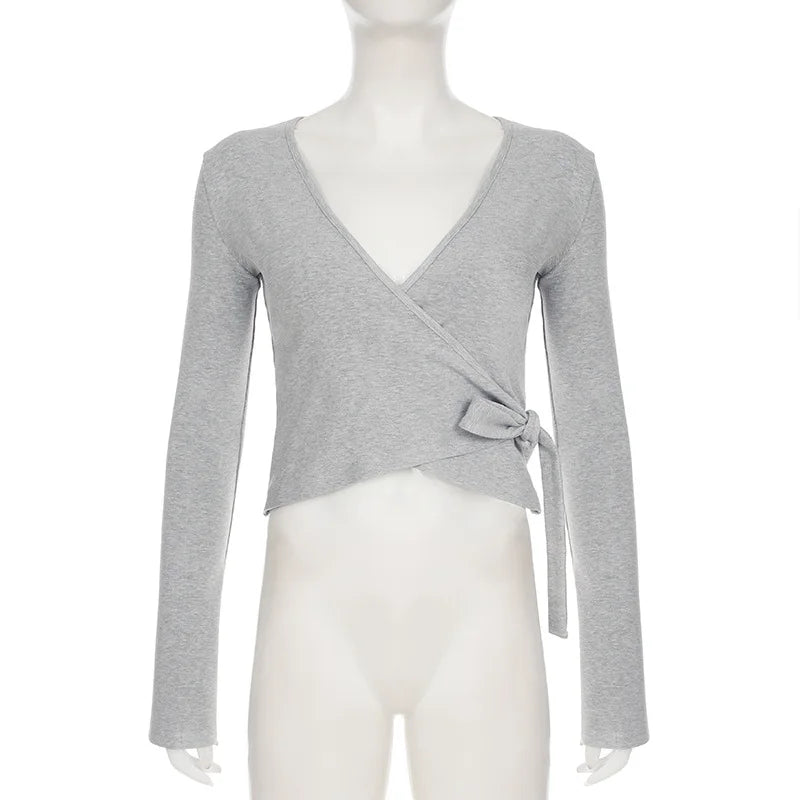 Apprabant Casual Fashion Drawstring High Waist Trousers Set Lace Up Flared Sleeve V Neck Twist Tops Plush Loose Pants Suit