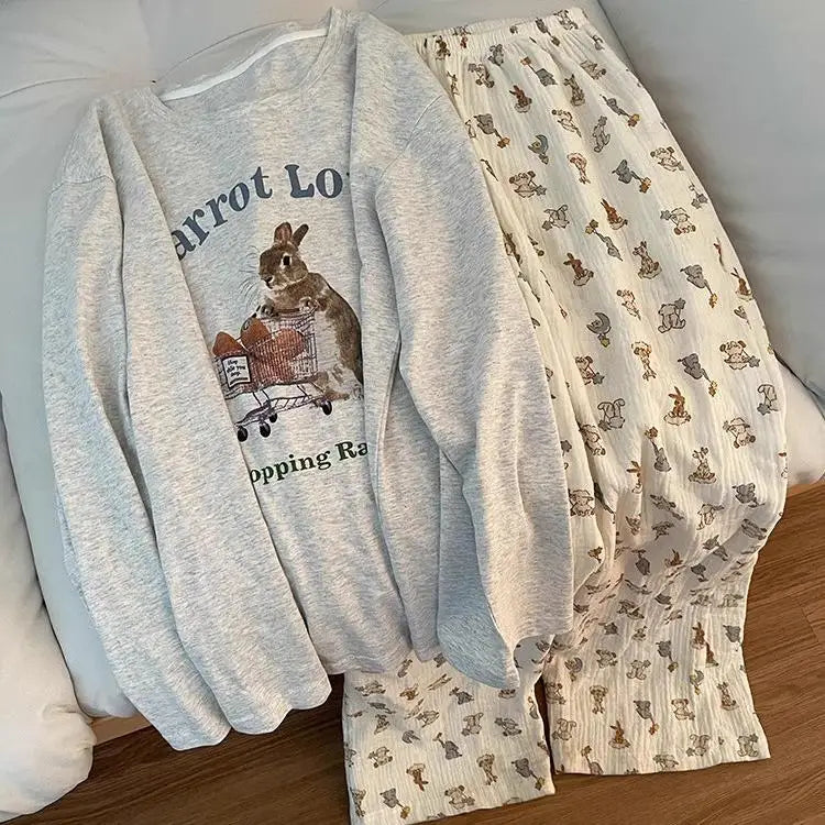 Frühling und Herbst Neue Damen Ins Stil Pyjamas Homewear Set Cartoon Mädchen Lange Ärmeln Lange Hosen Koreanische Pyjamas Homewear set.