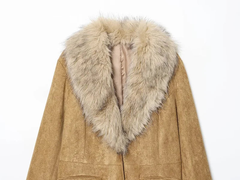 MUJER Kunstpelz-Leder-Blazer für Damen, Kunstleder, luxuriöse Damen-Blazer, Mäntel, Büro, taillierte Jacke, Damen-Winter-Oberbekleidung