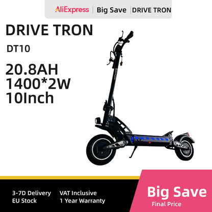 Drive Tron DT10 1000W Power Motor 48V 15.6AH Battery 10 Inch Folding Electric Scooter Off Road Electric Scooter.