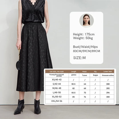 AMII 2025 Arrival Autumn Black A-line Women Skirt  Luxury Style Simple Elegant Elastic Waistband Offcial Lady Blouse 12523037
