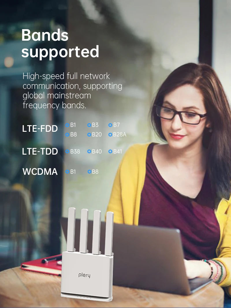Plery 4G LTE Router 300Mbps WiFi6 Router Plug And Play 2.4G 3 RJ45 Ports 5000mAH Battery Backup For Home/Office/Travel.