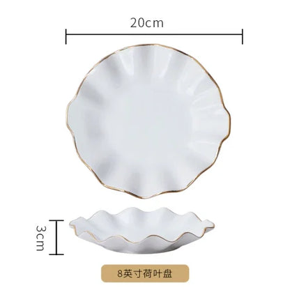 European Golden edged ceramic plate creative home serving plate special-shaped ceramic cutlery dinner plates fruit snack plates.
