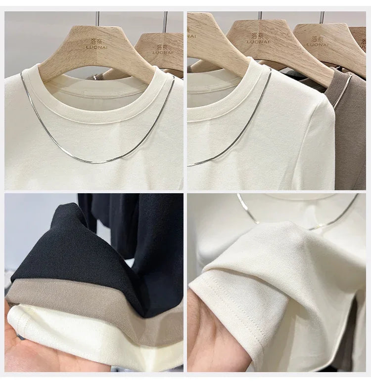 Women Trendy Chain Link Autumn Fashion Slim Fit Cropped T-shirts 2025 Long Sleeve T-shirt Solid Simple Base Layer Crop Tops.