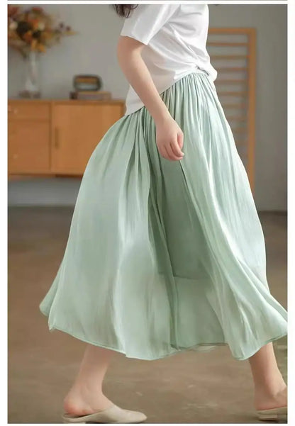 2025 Spring/Summer New Luster  A-line Women Skirt Solid Color High Waist French Paris Style Elegant Asymmetrical Skirt.