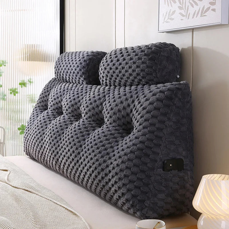 Wedge Headboard Pillow Bed Wedge Pillow for Headboard Triangular Headboard Pillow with Neck Roll Pillows with Removable Cover.
