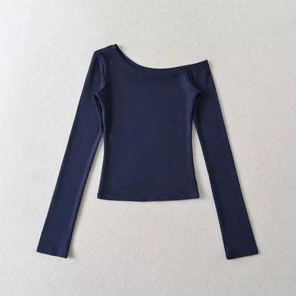 Women's One Shoulder Long Sleeve Fitted Top Elegant Casual Style