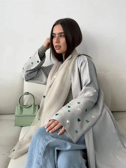 Ramadan Eid Kebaya Abayas For Women Open Heart Modest Kimono Abaya Damen Dubai Turkey Islam Muslim Dress Kaftan Kebaya Caftan.