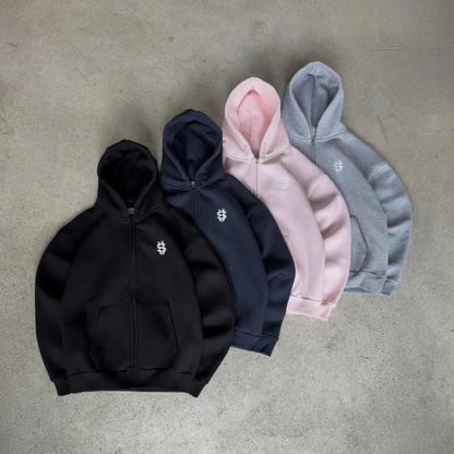 Y2K Cotton Sweatshirt oversized clothes Two Piece Men Women Hip hop streetwear Embroidery Net Red Fashion Pants Set Sportswear.