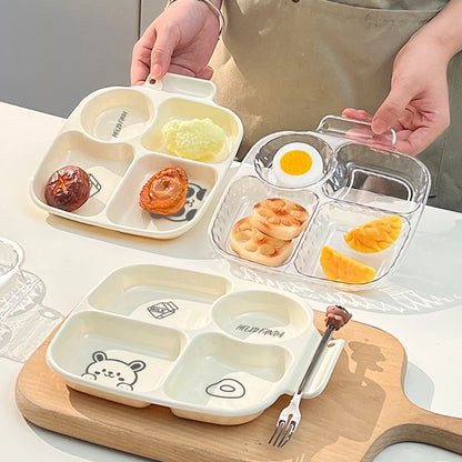 WORTHBUY Square Plastic Divided Dinner Plate Portion Control Food Plate Stackable Salad Plate 4 Compartments Fat Reducing Plate.