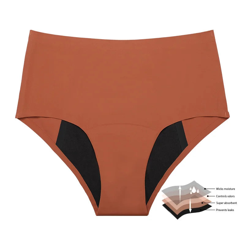 Hot Sale Mid-Rise Seamless Menstrual Period Panties 4 Layers Absorbent Leak Proof Culotte Lengthened Menstrual Panties.