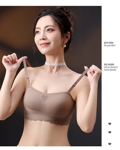 Women's Invisible Strapless Bra Front Buckle Design Anti-Slip Small Chest Gathering Markless All-match Beautiful Underwear
