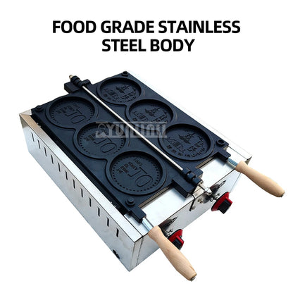Commercial Non-Stick Pan Waffle Maker Set of 4 Gas Gold Coin Waffle Mold Baking Snack Maker Machine for Kitchen.