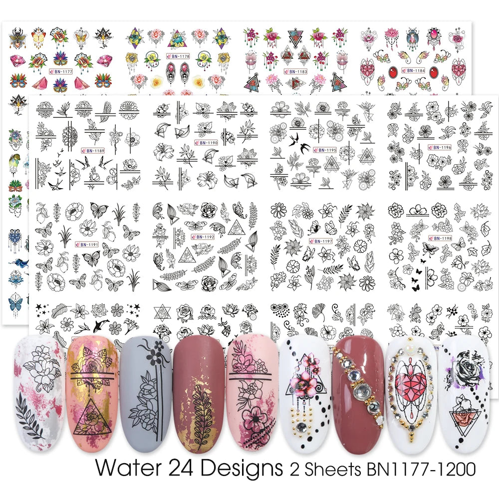 1Set Watercolor Xmas Flower Sticker Nail Decal Set Flamingo Letter Design Gel Manicure Decor Water Slider Foil CHSTZ683-706-1.