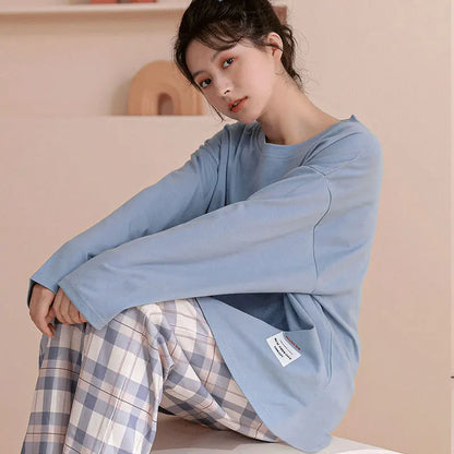 Frauen Frühling und Herbst Pyjamas Loungewear Set frauen Langarm Neue Koreanische Mode Casual Plaid frauen Loungewear Set.