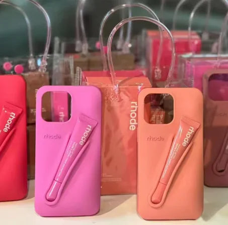 Lipgloss Lip Balm Lipstick Holder Case For iPhone 17 Air 16 15 14 Plus 13 12 11 Pro Max 16e Shockproof Soft Silicone Cover.