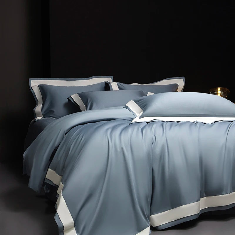 4Pcs Premium 1000TC Egyptian Cotton Solid Color Hotel Style Wide Edge Bedding Set Duvet Cover Bed Sheet/Fitted Sheet Pillowcases.