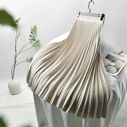 Looks Thin Pleated Skirt 2025 New High Waist A-line Skirt Mid-length Big Size Plaid Skirt Long Pleated Skirt Length 75-90cm