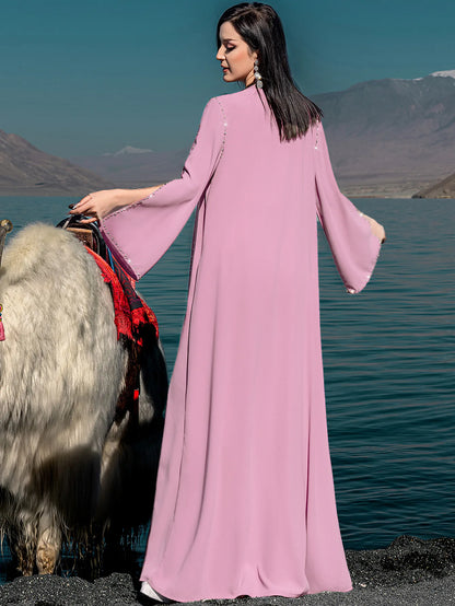 Eid Diamonds Abayas for Women 2025 Fashion Muslim Dress Dubai Open Abaya Kebaya Kimono Jalabiya Caftan Marocain Femme Robe Gown