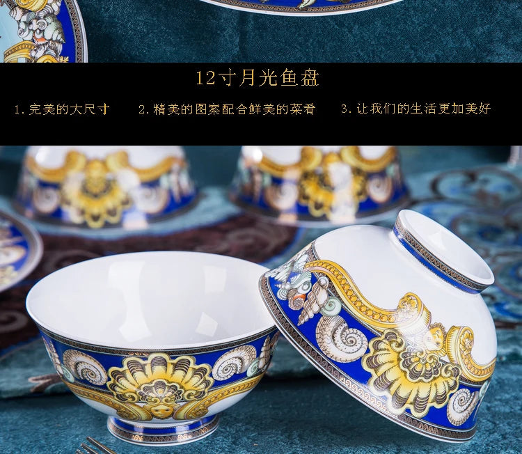 Luxury Blue Ocean Bone China Dishes Plates Western Clubhouse Upscale Heart Of The Sea Ceramic Tableware Decorative Plate.