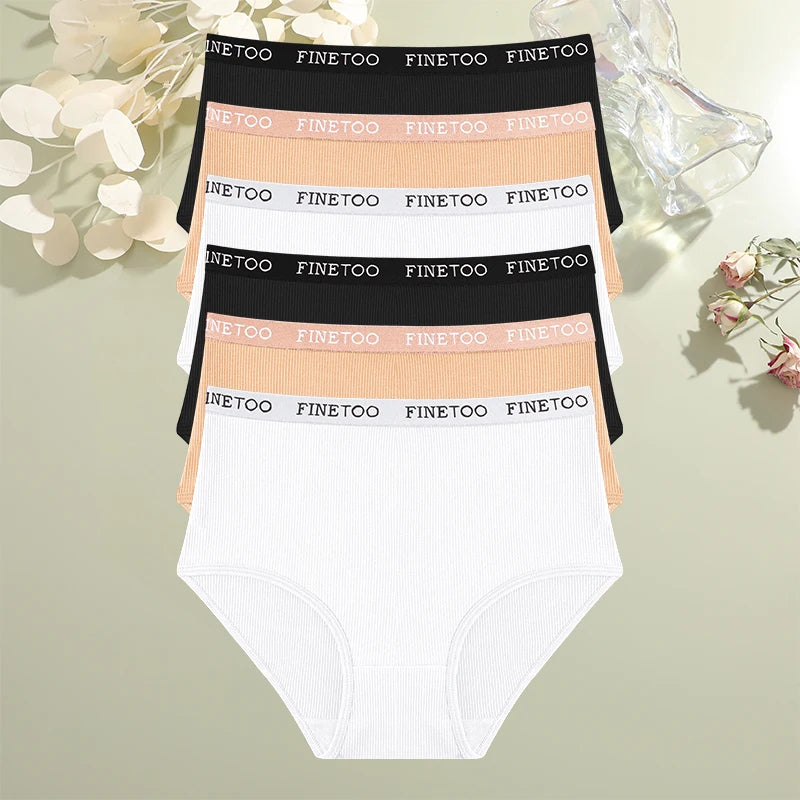 6Pcs/Set Cotton Women Panties Lady Plus Size Underwear High Waist Briefs Breathable Solid Color Female Lingerie Shorts FINETOO.