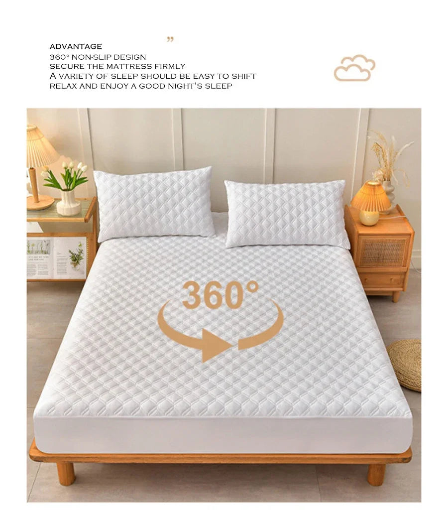 WASART Waterproof mattress protector cover quilted thicken elastic fitted sheet style couple double bed protection pad king size.