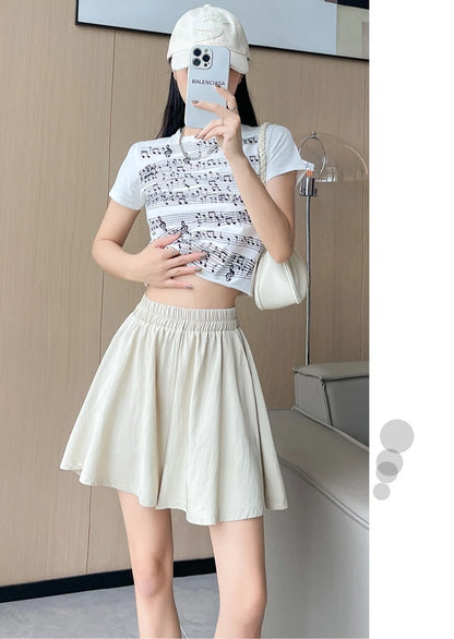 Women Quick Dry Sporty Short Pants Summer Thin Pleated Shorts Skirts High Waist A- Line Five Quarter Pants Cool Wide Leg Pants