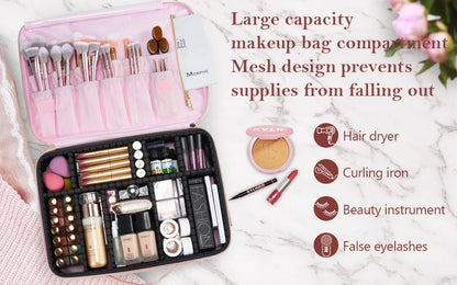 Professional Makeup Bag Extra Large Cosmetic Train Case Make Up Brush Organizer Storage Box Manicure Artist Bags with Dividers.