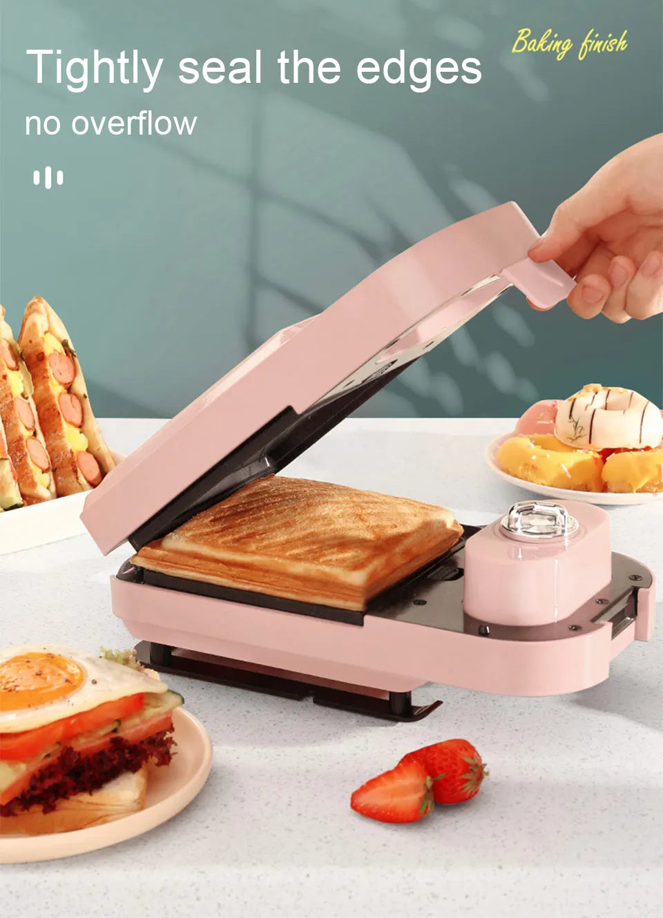 Electric Sandwich Maker Breakfast Machine Household Light Food Multi-Function Waffle Maker Takoyaki Toast Donut Pressure Toaster.