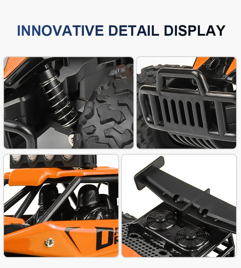 Remote Control Car RC Drift Racing 1:16 Vehicle Off Road Alloy 2.4G Radio High-Speed Trucks With LED Light Climbing Gift Kid Toy.