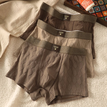 3 Teile/paket 100% Baumwolle Solide Raute Unterwäsche Atmungsaktive Antibakterielle Mesh Schritt Boxer Mann Hohe Elastische Wiast Männer der Höschen