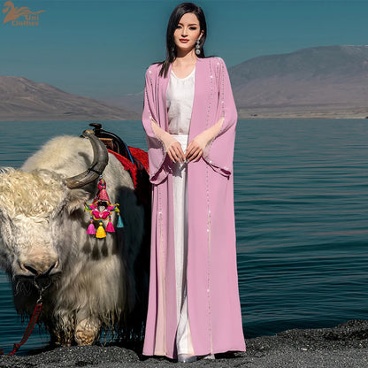 Eid Diamonds Abayas for Women 2025 Fashion Muslim Dress Dubai Open Abaya Kebaya Kimono Jalabiya Caftan Marocain Femme Robe Gown.