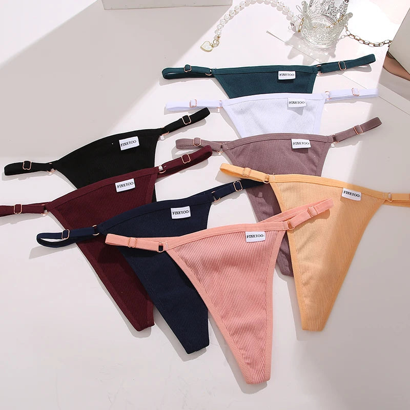 Fashion Sexy Women Cotton Panties  Adjustable Waist Belt Solid Color Thongs Low RiseG-String Lady Breathable Soft Lingerie S-XL.