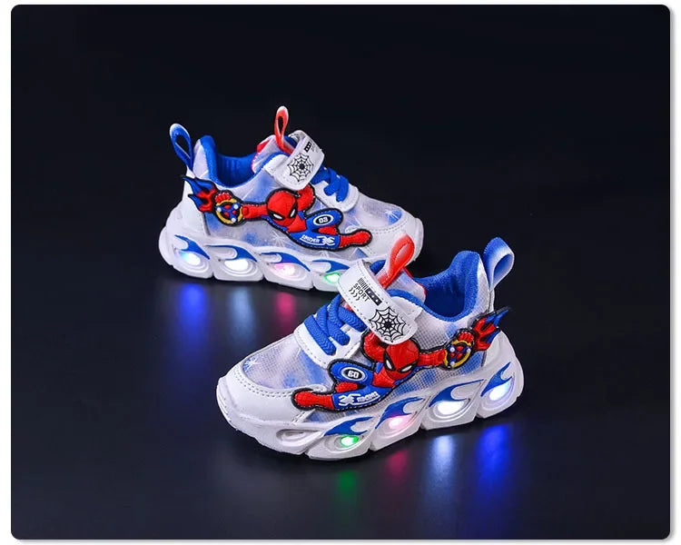 Disney Fashion Spiderman Baby Boys Sneakers Spring/autumn Children's Shoes Lighted Sneaker Trendy Kids Boy Sports Casual Shoes.