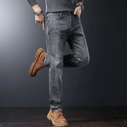2025 Casual Jeans Young Men's Korean Style Business Straight Jeans Stretch Denim Pants Trousers Slim Fit Classic Cowboys Jeans.