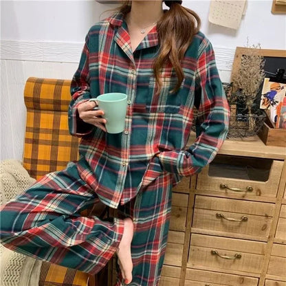 Spring and Autumn New Couples Pajamas Homewear Suit Female Is Christmas Plaid Thin Section Long-Sleeved Simple Leisure Homewear