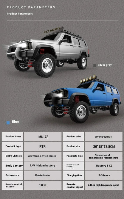 1:12 MN78 4WD Off-Road RC Car 2.4G Full Scale Short Truck With Headlights 280 Motor Real Scale Remote Control Toy Car Model.