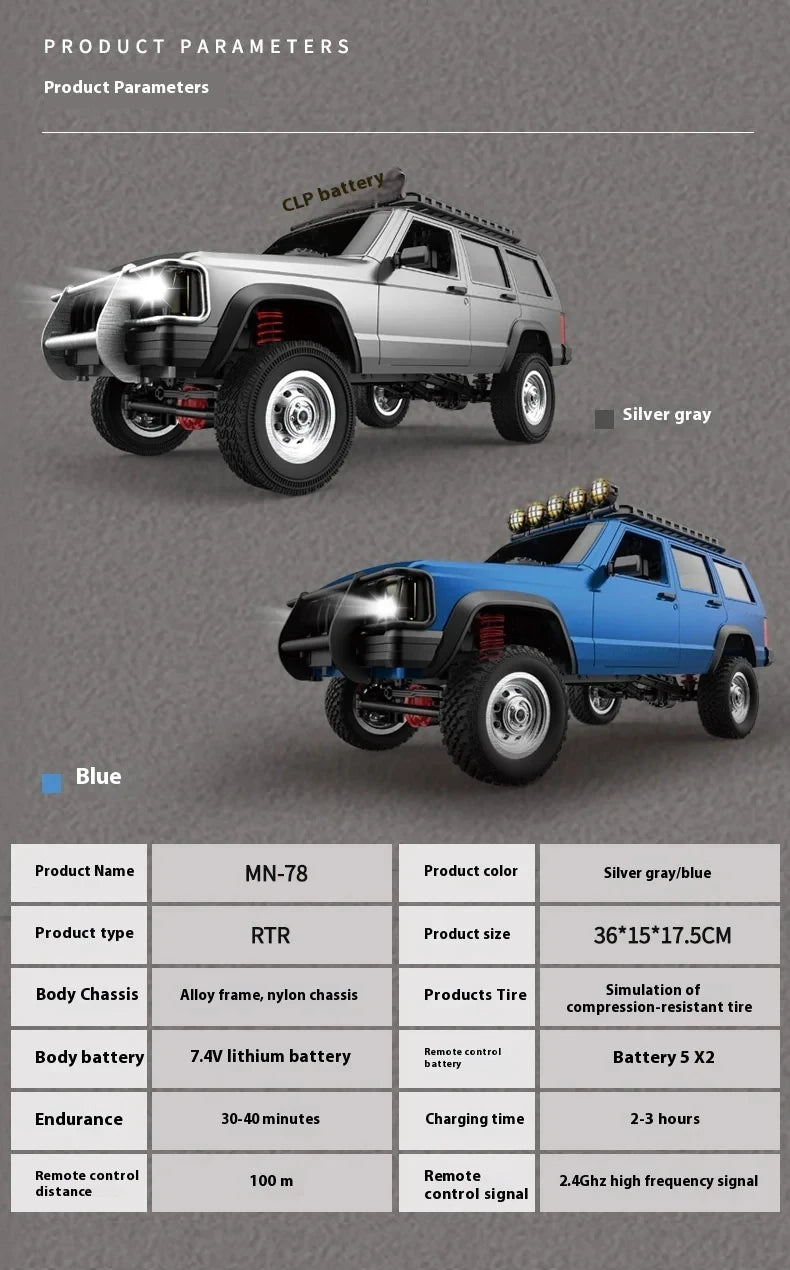 1:12 MN78 4WD Off-Road RC Car 2.4G Full Scale MN Model Cars RTR Version 280 Motor Real Proportional Copy Toy Remote Control Car.